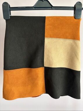 Patchwork Mini Skirt in Black, Brown & Tan